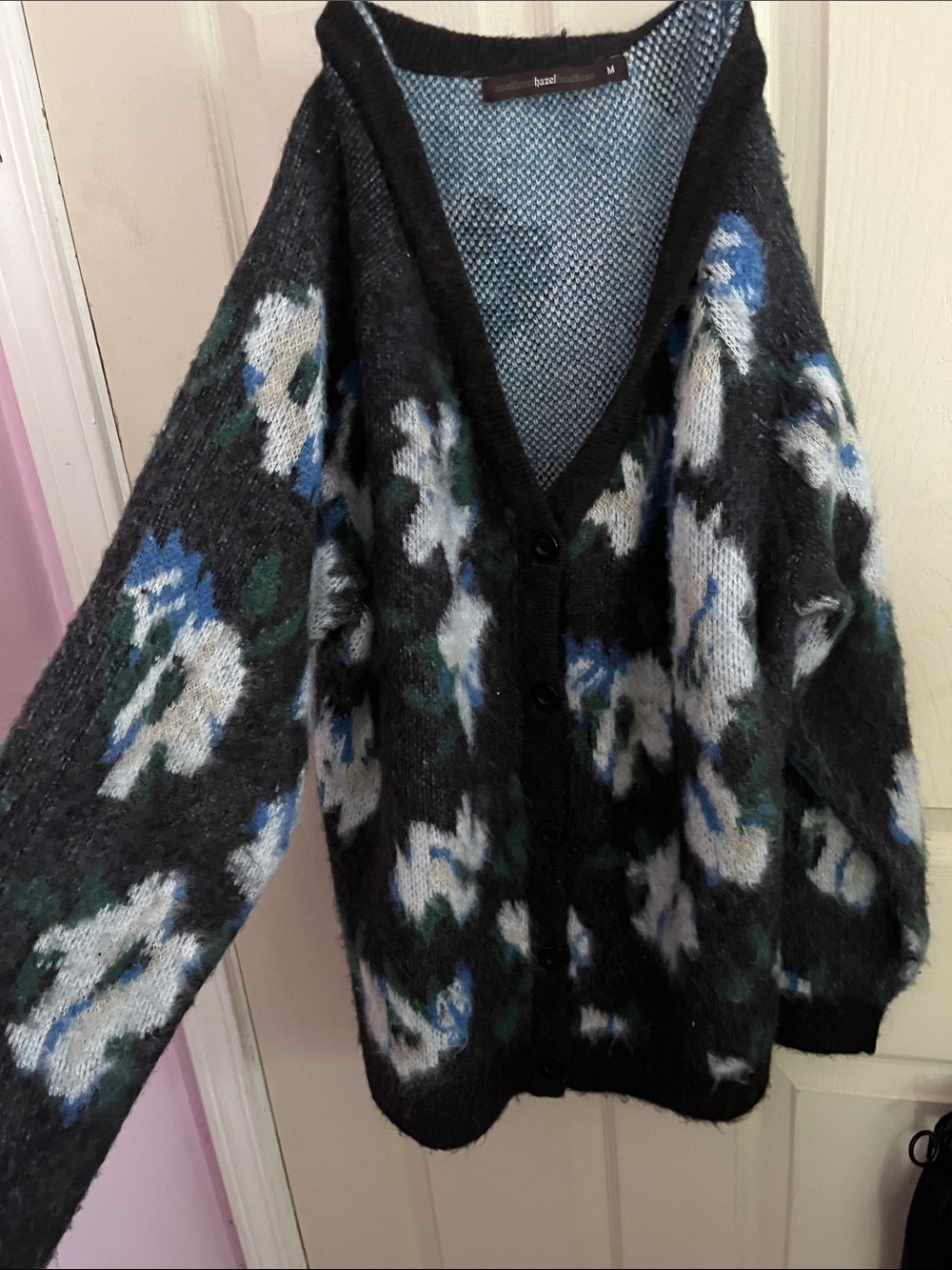 Navy Blue Floral V-Neck Button-Up Cardigan